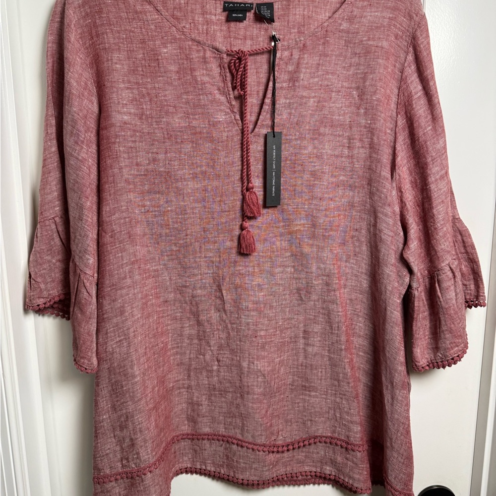 Tahari Red Blouse with Tassel Detail